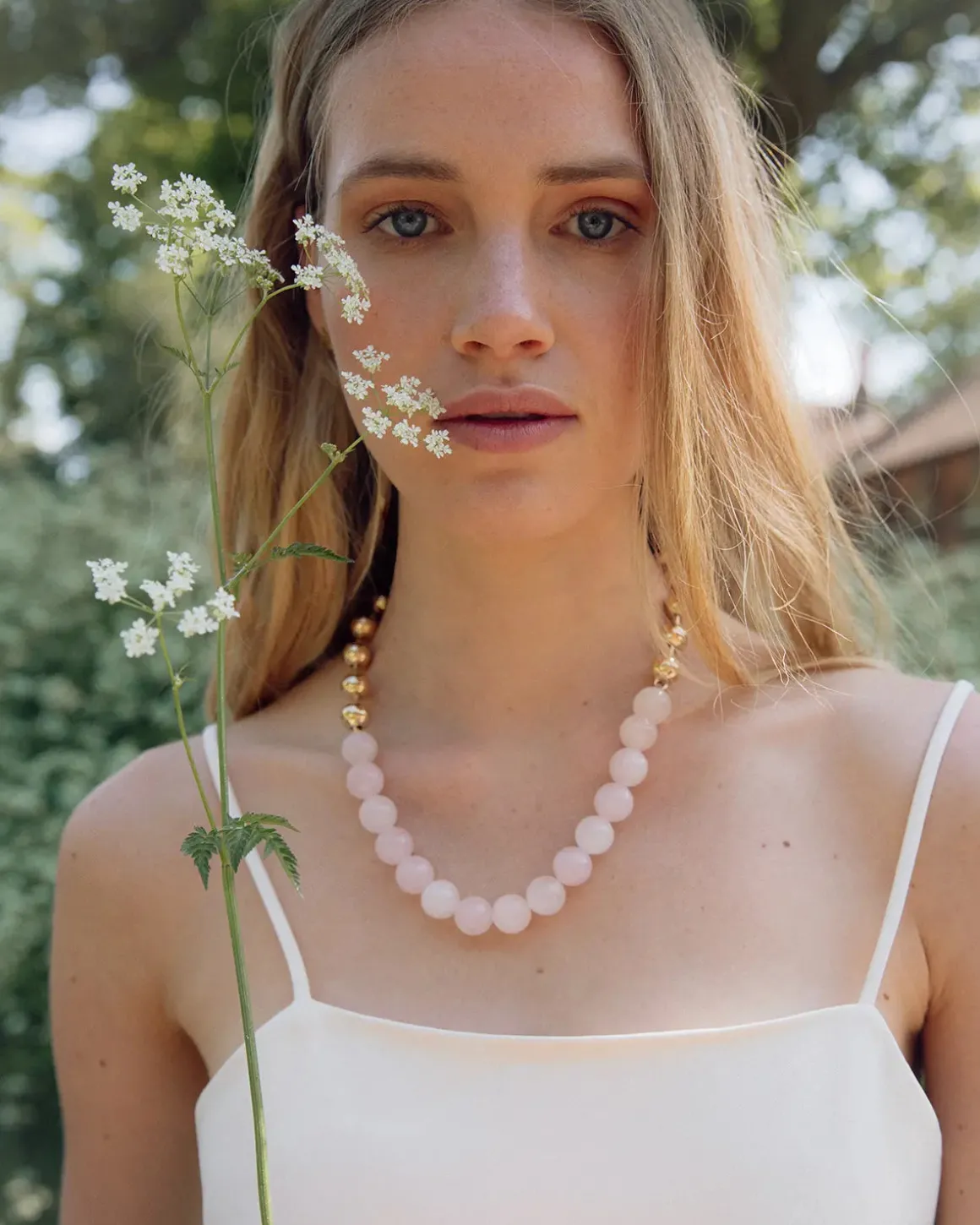 CRYSTAL PEARL HALSKÆDE – ROSENKVARTS